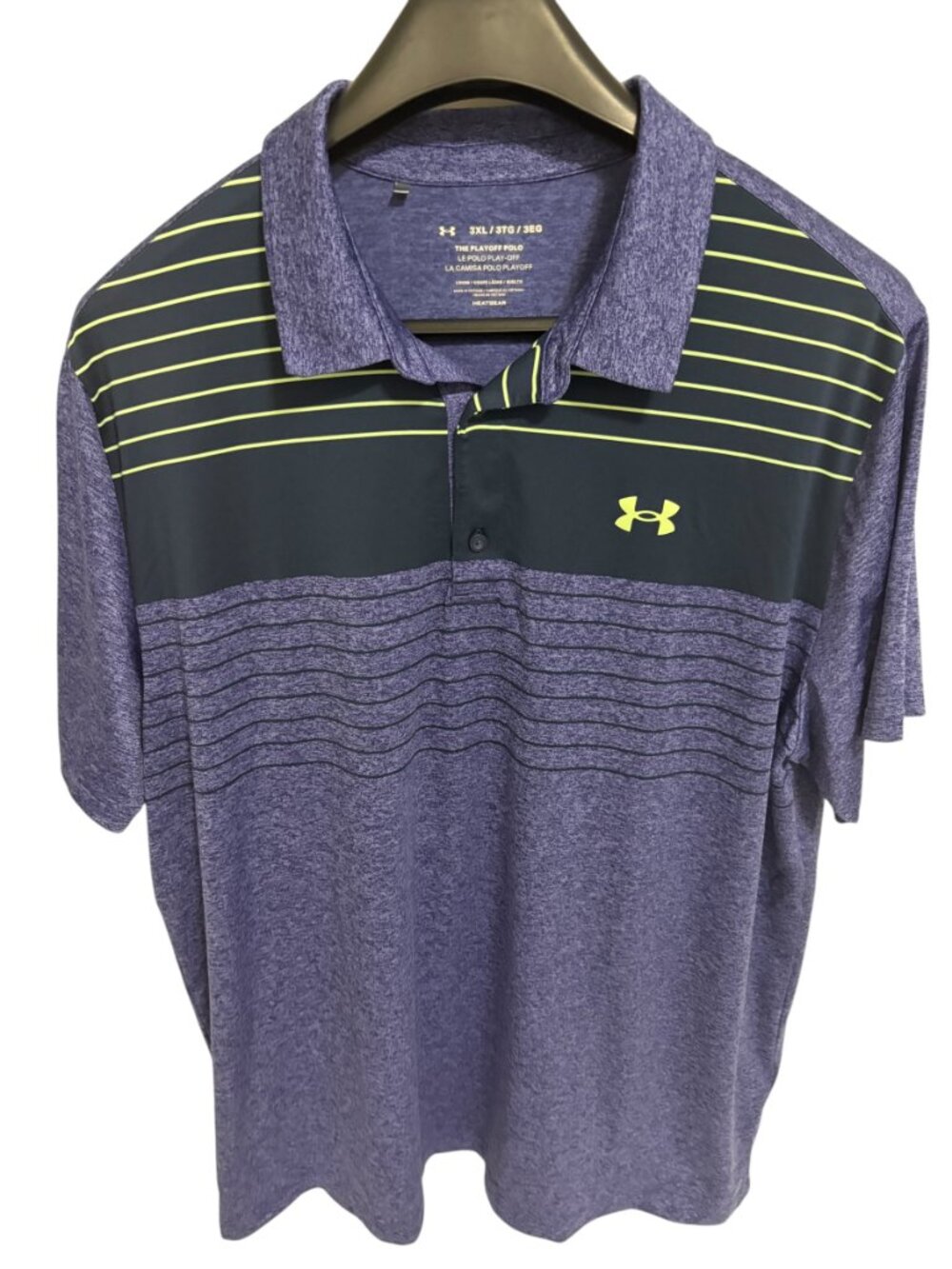 Under Armour The Playoff Golf Polo Shirt Size 3XL Striped Stretch Blue